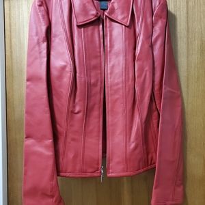 Moda International Red Leather Fitted Jacket